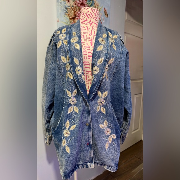 Passion Jackets & Blazers - 80s Oversized Acid Wash Embellished Studded Denim Jacket Batwing Rhinestone M